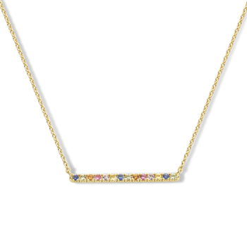 14krt gouden collier met balkje ertussen 'Rainbow' saffiermix 0.28crt 40-42-44cm - 618362