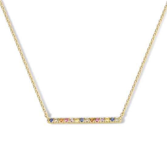 14krt gouden collier met balkje ertussen 'Rainbow' saffiermix 0.28crt 40-42-44cm - 618362