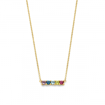 14krt gouden collier met balkje ertussen &#39;Rainbow&#39; edelstenen mix 40-42cm - 618368