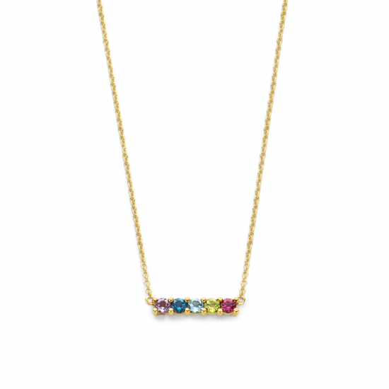 14krt gouden collier met balkje ertussen &#39;Rainbow&#39; edelstenen mix 40-42cm - 618368