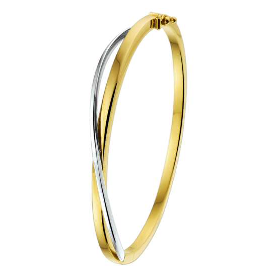 14krt gouden slavenarmband met witgouden overslag 60mm 3mm - 618370 14krt gouden slavenarmband met witgouden overslag 60mm 3mm - 618370