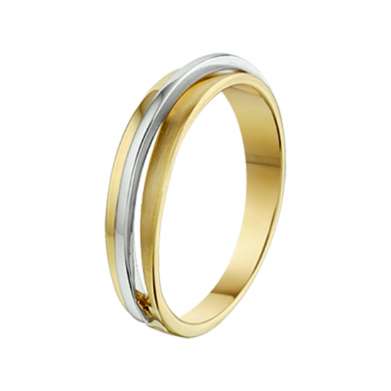 14krt bicolor gouden ring overslag poli/mat maat 17.5 - 618372