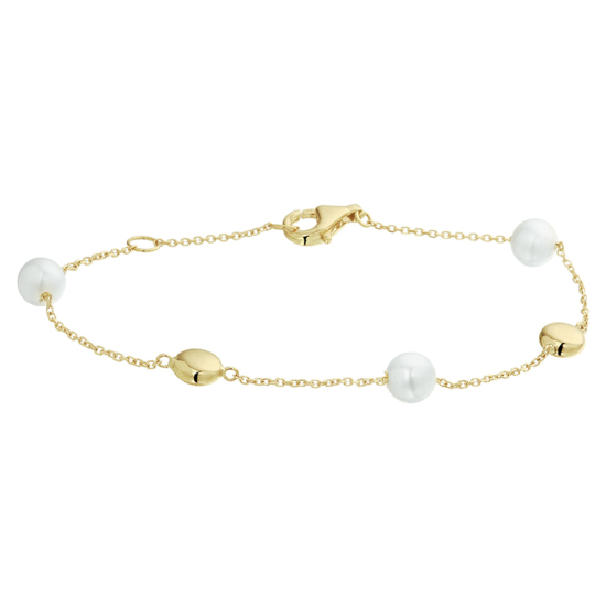14krt gouden armband met zoetwaterparel 6.5mm 17-19cm - 618357 14krt gouden armband met zoetwaterparel 6.5mm 17-19cm - 618357