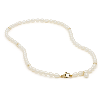 14krt gouden zoetwaterparel collier met gouden beads 42cm - 618487