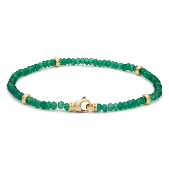 14krt gouden groene onyx armband met gouden beads 19cm - 618491