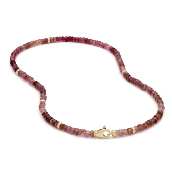 14krt gouden rode tourmalijn collier met gouden beads 42cm - 618492