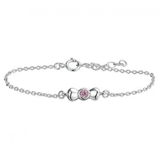 Zilveren armband met strikje en zirkonia roze 13-15cm - 613068