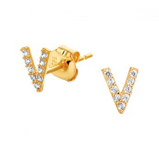 14 krt gouden oorknoppen V-vorm met zirkonia - 613081