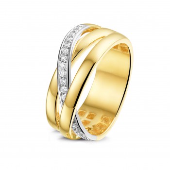 14 krt bicolor gouden ring crossover met diamant 17-0.16crt H SI - 613236