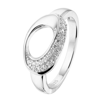Zilveren ring ovaal met zirkonia maat 17.75 - 615070