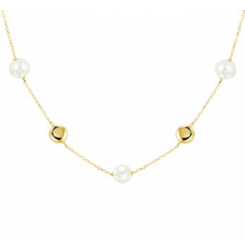 14krt gouden collier met zoetwaterparels 6.5mm en bolletjes 6,5mm 41-45cm - 615606