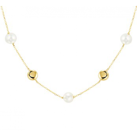 14krt gouden collier met zoetwaterparels 6.5mm en bolletjes 6,5mm 41-45cm - 615606