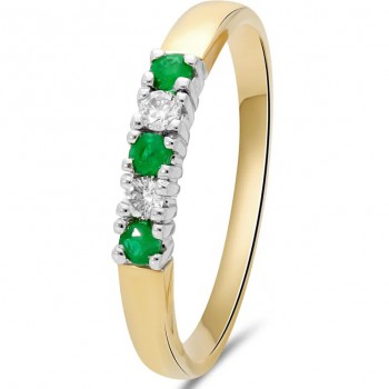 14krt bicolor gouden memoire ring met diamant 1-0.02crt H SI en smaragd 2-0.06crt maat 17.5 - 615863