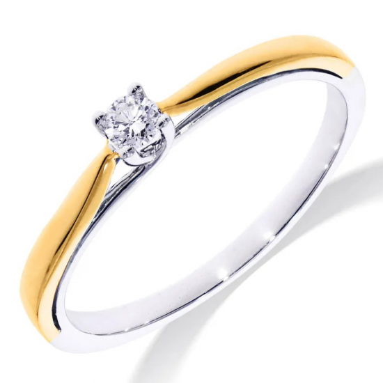 14krt bicolor gouden soliairring met diamant 0.10crt H/SI - 616274