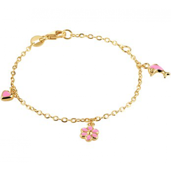 14krt gouden bedelarmband met roze emaille 3 bedels 11-13cm - 616292