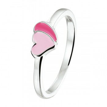 Zilveren ring met roze hartjes - 616429