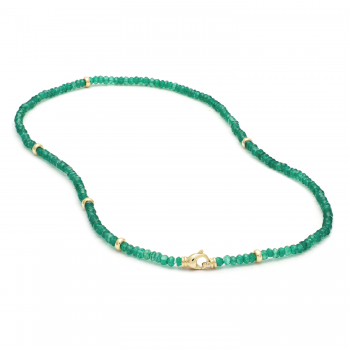 14krt gouden groene onyx collier met gouden beads 42cm - 616558