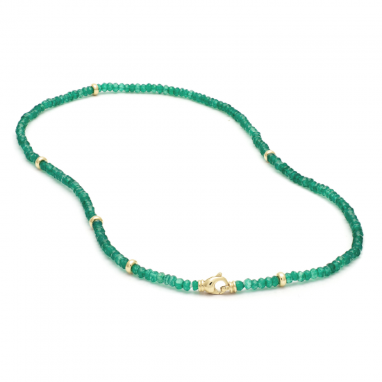 14krt gouden groene onyx collier met gouden beads 42cm - 616558