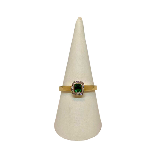 14krt gouden ring met diamant 18-0.08crt H SI en smaragd 0.22crt - 616727