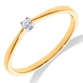 14krt bicolor gouden solitairring met diamant 1-0.03crt H SI - 616729