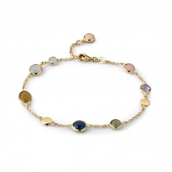 Monzario 14krt gouden multicolor armband 18.5cm met Amethist, Bl. Topaas, Korund en Maansteen - 616886