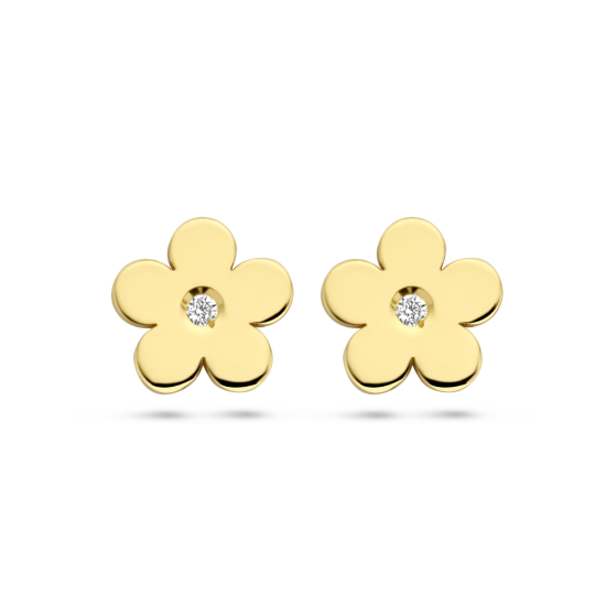 14krt gouden oorknoppen bloem met zirkonia 5.5mm - 617718