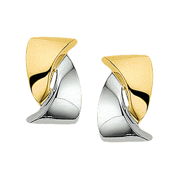 14krt bicolor gouden oorknoppen overslag 8x13mm - 617721