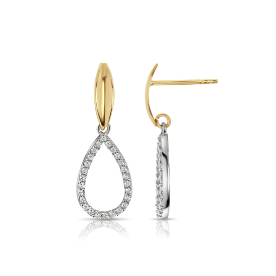 14krt bicolor gouden oorstekers met druppel zirkonia - 617892