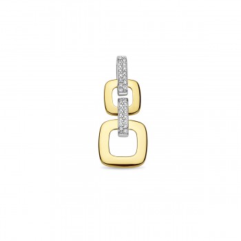 14krt bicolor gouden hanger 2 vierkanten verbonden door diamant 0.13crt H SI (S963) - 618394