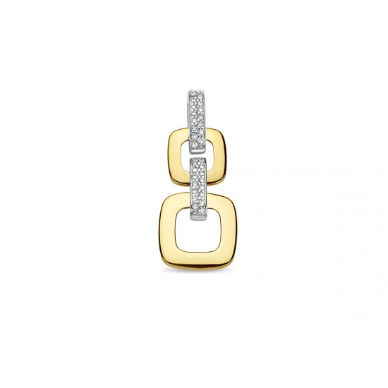 14krt bicolor gouden hanger 2 vierkanten verbonden door diamant 0.13crt H SI (S963) - 618394