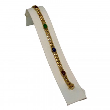 Monzario 14krt gouden armband 19,5cm 6.5mm met Bl. Saffier, Robijn en Smaragd - 618411