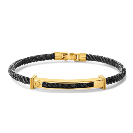 18krt gouden heren armband gecombineerd met blauw staal - 618538