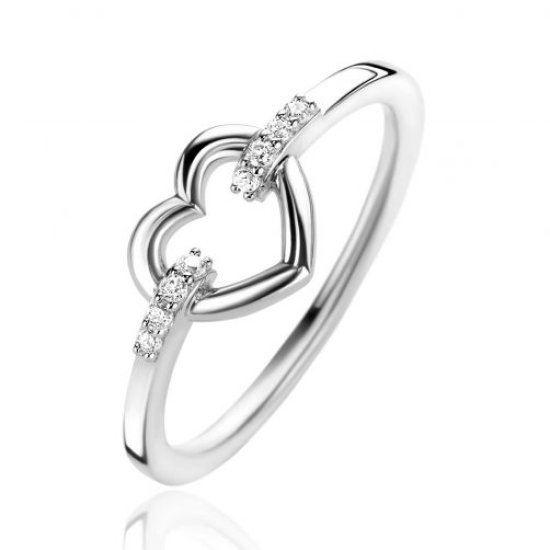 ZINZI zilveren ring open hart, bezet met witte zirconia's in band ZIR1755 - 618905