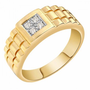 14krt  gouden herenring met diamant 4-0.10crt H SI - 618933