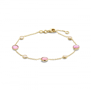 14krt gouden armband roze robijn en roze opaal 17-19cm (S581) - 619066