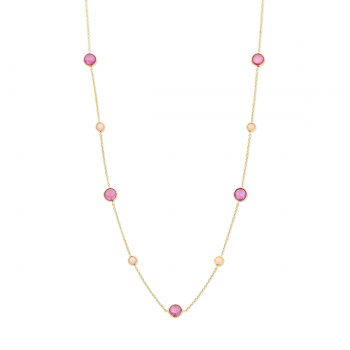 14krt gouden collier roze robijn en roze opaal 42-45cm (S580) - 619068