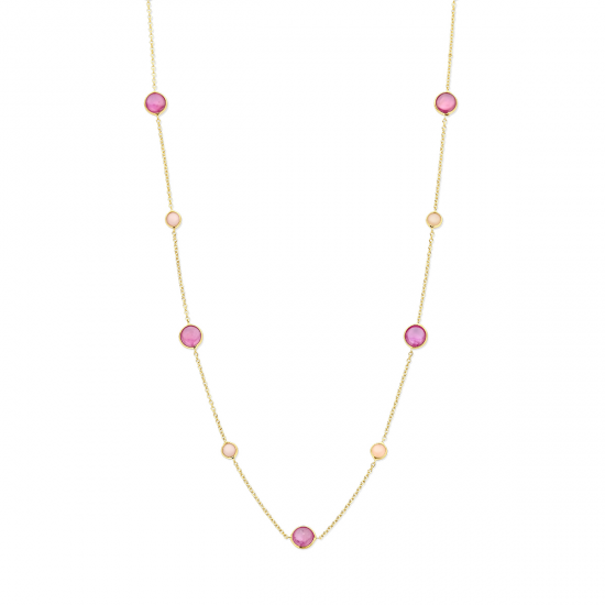 14krt gouden collier roze robijn en roze opaal 42-45cm (S580) - 619068