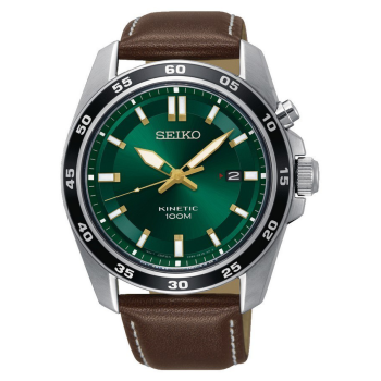 Seiko Kinetic Staal Bruin Leer Groen 100mtr SKA791P1 - 619130
