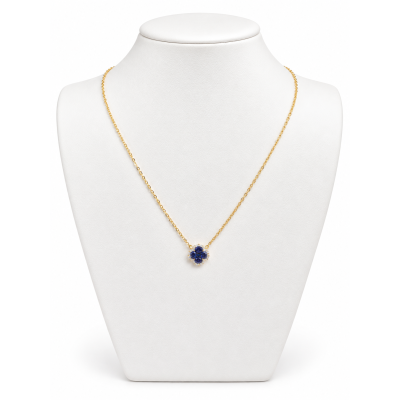 18krt gouden collier met hanger klaver met diamant 24-0.09crt G SI/ saffier5-0.66 - 619567