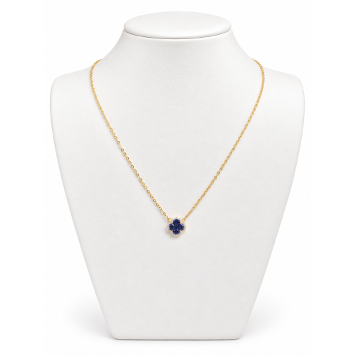 18krt gouden collier met hanger klaver met diamant 24-0.09crt G SI/ saffier5-0.66 - 619567 18krt gouden collier met hanger klaver met diamant 24-0.09crt G SI/ saffier5-0.66 - 619567