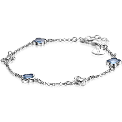 ZINZI zilveren armband met twee zilveren en drie blauwe klavers 16-19cm ZIA2582 - 619812