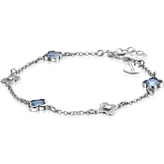 ZINZI zilveren armband met twee zilveren en drie blauwe klavers 16-19cm ZIA2582 - 619812