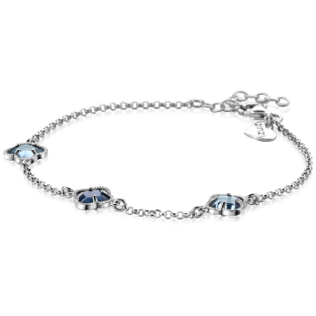 ZINZI zilveren armband met twee lichtblauwe klavers en een donkerblauwe klaver in het midden 17-20cm ZIA2663B - 619822