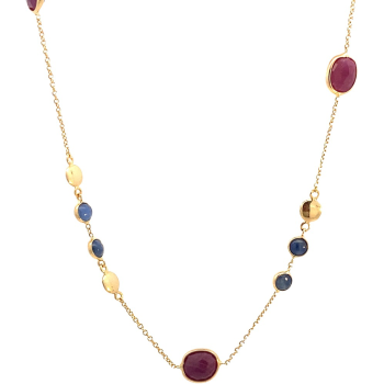 Monzario 14krt gouden collier met blauw en rood korund 45cm - 619857