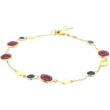 Monzario 14krt gouden armband met blauw en rood korund 18.5cm - 619858