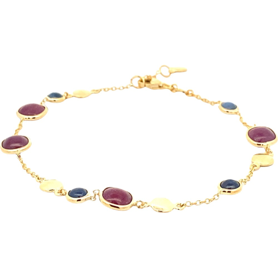 Monzario 14krt gouden armband met blauw en rood korund 18.5cm - 619858