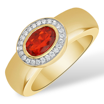 14krt gouden ring met diamant 24-0.09crt G SI en vuur opaal 0.61 - 620115
