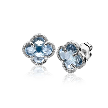 ZINZI zilveren oorknopjes klaver blauw ZIO2663B - 620131