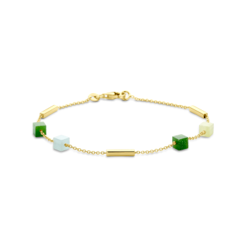 14krt gouden armband blauw en groen kwartsiet 19cm - 620357