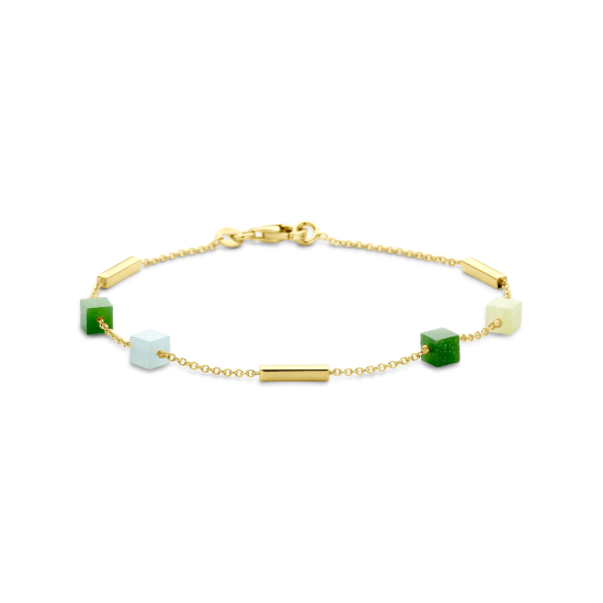 14krt gouden armband blauw en groen kwartsiet 19cm - 620357